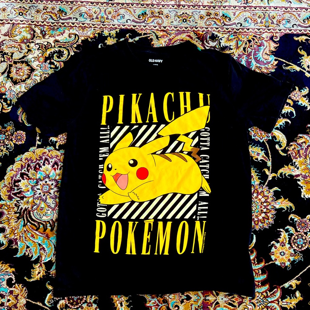 Pokémon T Shirt Boy’s Sz L Pikachu Anime Black & Yellow Graphic Tee - Old Navy
